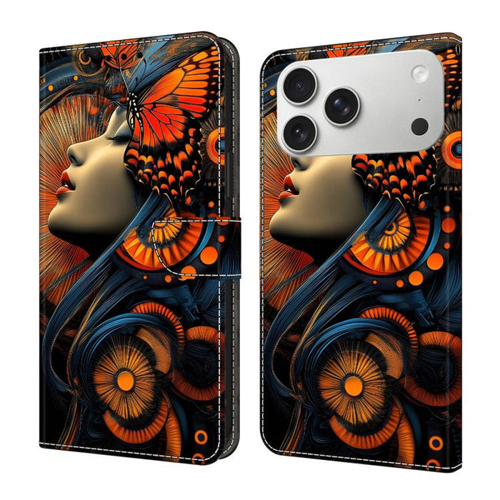 Funda para teléfono de cuero vegano pintado con efecto cristal, For iPhone 18 Pro / 17 Pro, For iPhone 18 Pro Max / 17 Pro Max, For iPhone 17e / 16e, For iPhone 17, For iPhone Air, For iPhone 16 Pro Max