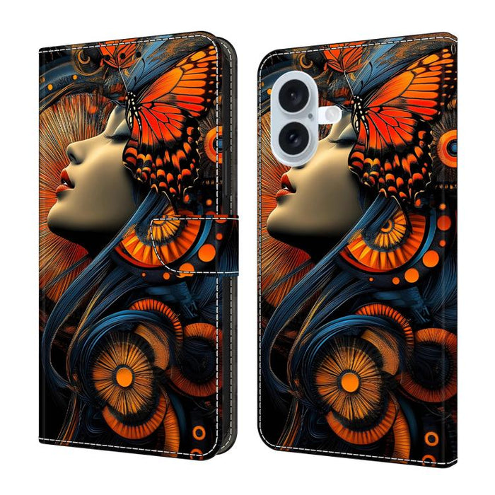 Funda para teléfono de cuero vegano pintado con efecto cristal, For iPhone 18 Pro / 17 Pro, For iPhone 18 Pro Max / 17 Pro Max, For iPhone 17e / 16e, For iPhone 17, For iPhone Air, For iPhone 16 Pro Max