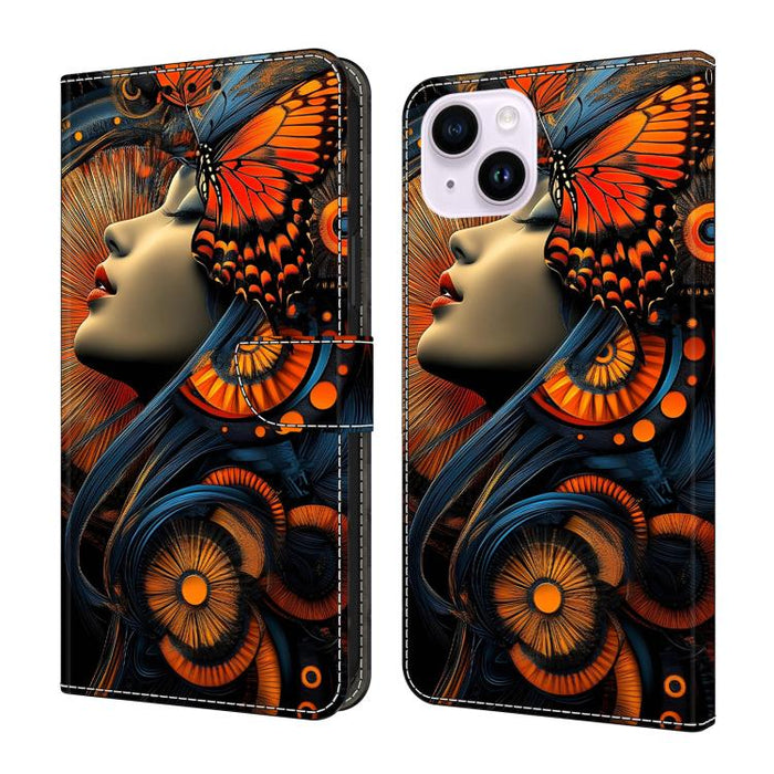 Funda para teléfono de cuero vegano pintado con efecto cristal, For iPhone 16 Pro, For iPhone 16 Plus, For iPhone 16, For iPhone 15 Pro Max, For iPhone 15 Pro, For iPhone 15 Plus