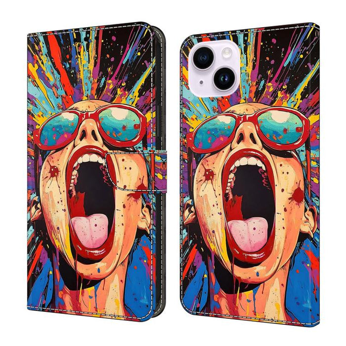 Funda para teléfono de cuero vegano pintado con efecto cristal, For iPhone 16 Pro, For iPhone 16 Plus, For iPhone 16, For iPhone 15 Pro Max, For iPhone 15 Pro, For iPhone 15 Plus
