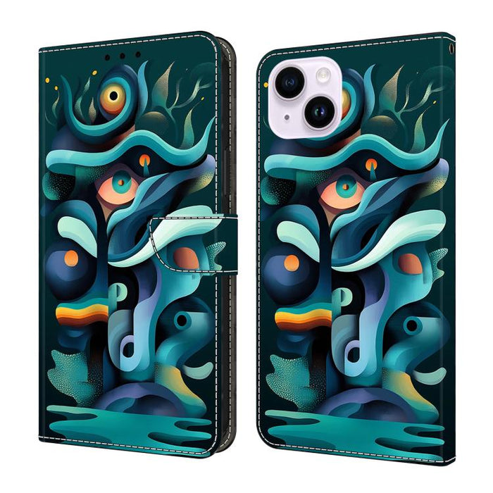 Funda para teléfono de cuero vegano pintado con efecto cristal, For iPhone 16 Pro, For iPhone 16 Plus, For iPhone 16, For iPhone 15 Pro Max, For iPhone 15 Pro, For iPhone 15 Plus