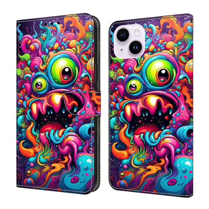 Funda para teléfono de cuero vegano pintado con efecto cristal, For iPhone 16 Pro, For iPhone 16 Plus, For iPhone 16, For iPhone 15 Pro Max, For iPhone 15 Pro, For iPhone 15 Plus