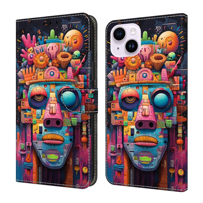 Funda para teléfono de cuero vegano pintado con efecto cristal, For iPhone 16 Pro, For iPhone 16 Plus, For iPhone 16, For iPhone 15 Pro Max, For iPhone 15 Pro, For iPhone 15 Plus