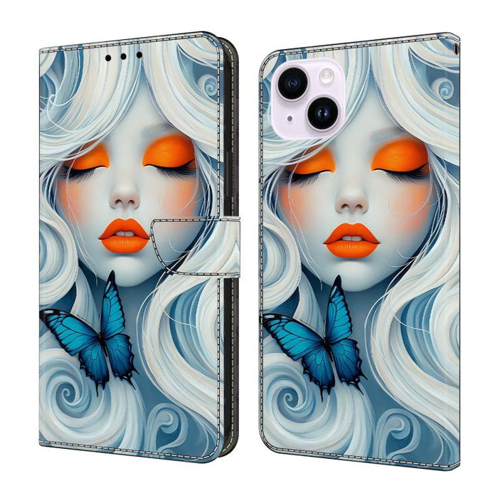 Funda para teléfono de cuero vegano pintado con efecto cristal, For iPhone 16 Pro, For iPhone 16 Plus, For iPhone 16, For iPhone 15 Pro Max, For iPhone 15 Pro, For iPhone 15 Plus