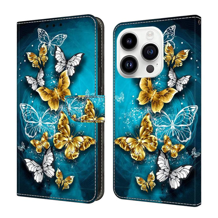 Funda para teléfono de cuero vegano pintado con efecto cristal, For iPhone 15 Pro Max, For iPhone 15 Pro, For iPhone 14 / 13, For iPhone 14 Pro