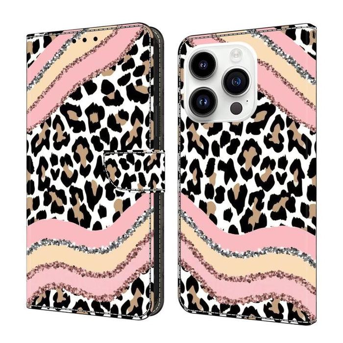 Funda para teléfono de cuero vegano pintado con efecto cristal, For iPhone 15 Pro Max, For iPhone 15 Pro, For iPhone 14 / 13, For iPhone 14 Pro