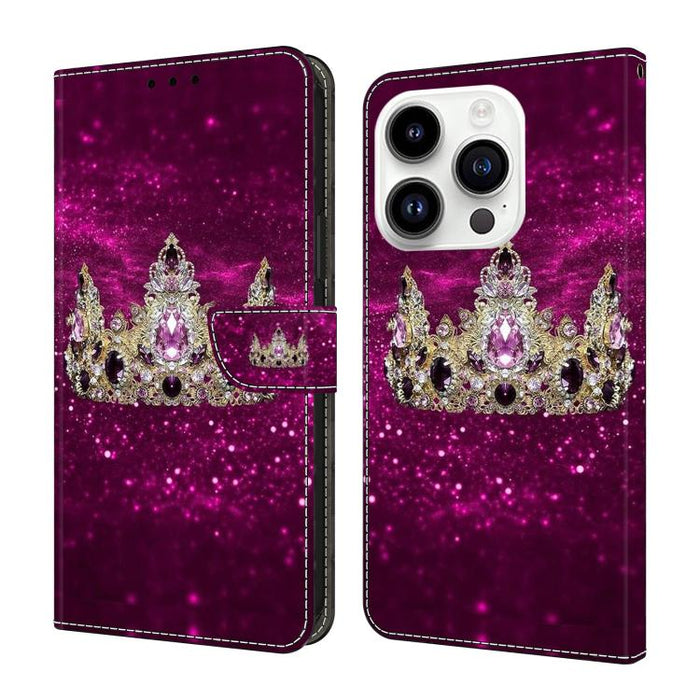 Funda para teléfono de cuero vegano pintado con efecto cristal, For iPhone 15 Pro Max, For iPhone 15 Pro, For iPhone 14 / 13, For iPhone 14 Pro