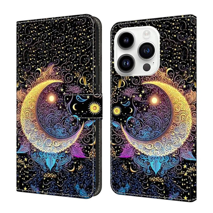 Funda para teléfono de cuero vegano pintado con efecto cristal, For iPhone 15 Pro Max, For iPhone 15 Pro, For iPhone 14 / 13, For iPhone 14 Pro