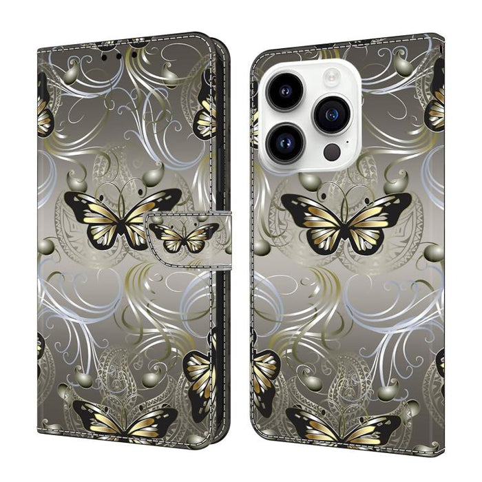 Funda para teléfono de cuero vegano pintado con efecto cristal, For iPhone 15 Pro Max, For iPhone 15 Pro, For iPhone 14 / 13, For iPhone 14 Pro