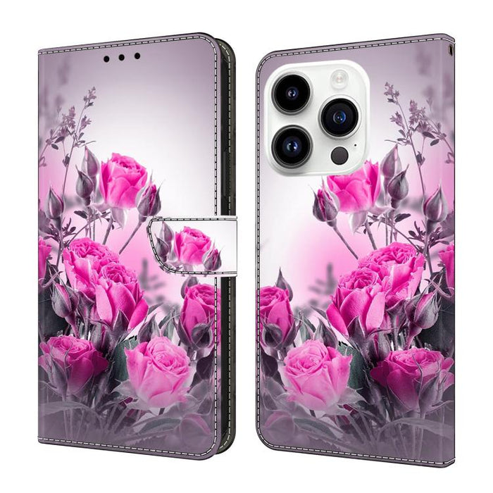 Funda para teléfono de cuero vegano pintado con efecto cristal, For iPhone 15 Pro Max, For iPhone 15 Pro, For iPhone 14 / 13, For iPhone 14 Pro