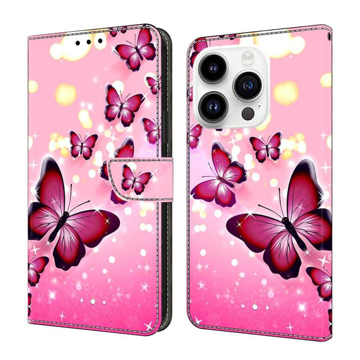 Funda para teléfono de cuero vegano pintado con efecto cristal, For iPhone 15 Pro Max, For iPhone 15 Pro, For iPhone 14 / 13, For iPhone 14 Pro