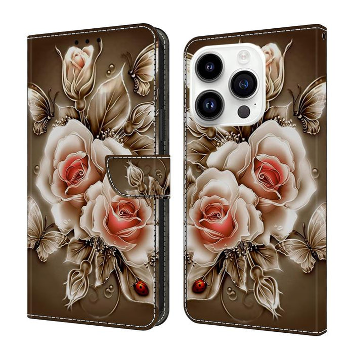 Funda para teléfono de cuero vegano pintado con efecto cristal, For iPhone 15 Pro Max, For iPhone 15 Pro, For iPhone 14 / 13, For iPhone 14 Pro