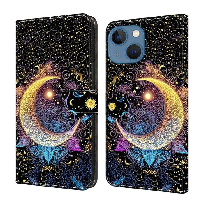 Funda para teléfono de cuero vegano pintado con efecto cristal, For iPhone 15 Pro Max, For iPhone 15 Pro, For iPhone 14 / 13, For iPhone 14 Pro