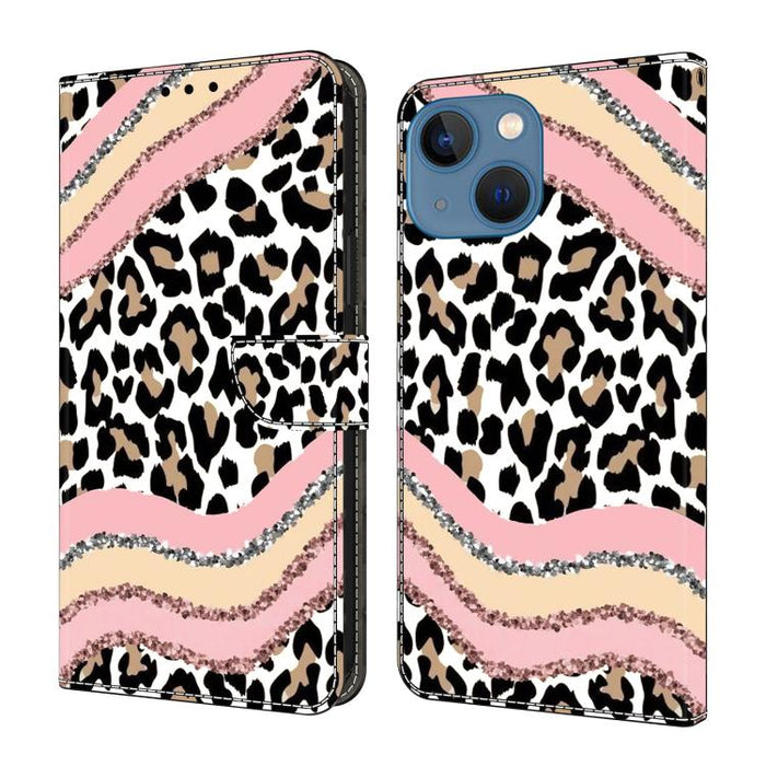 Funda para teléfono de cuero vegano pintado con efecto cristal, For iPhone 15 Pro Max, For iPhone 15 Pro, For iPhone 14 / 13, For iPhone 14 Pro