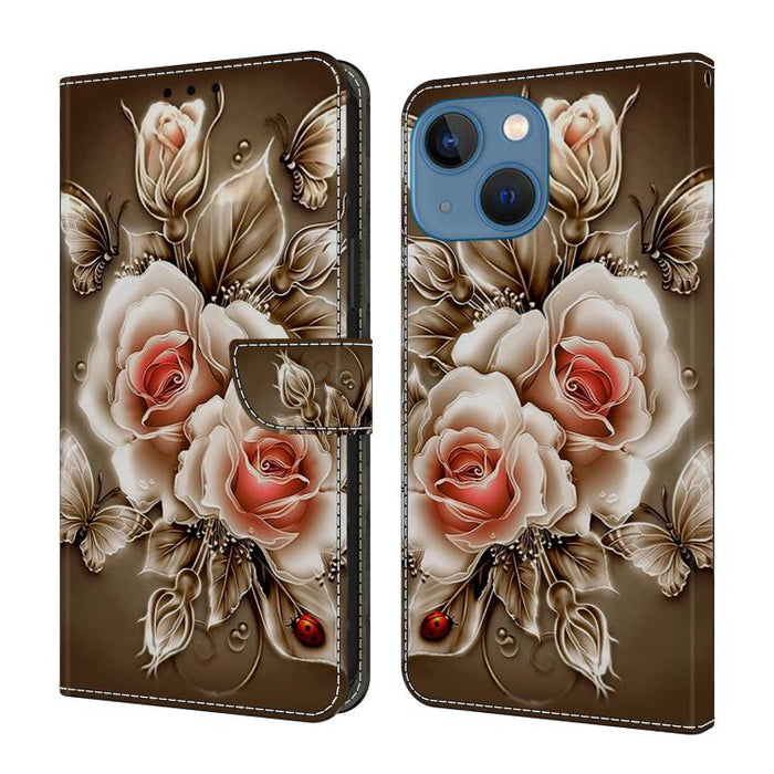 Funda para teléfono de cuero vegano pintado con efecto cristal, For iPhone 15 Pro Max, For iPhone 15 Pro, For iPhone 14 / 13, For iPhone 14 Pro