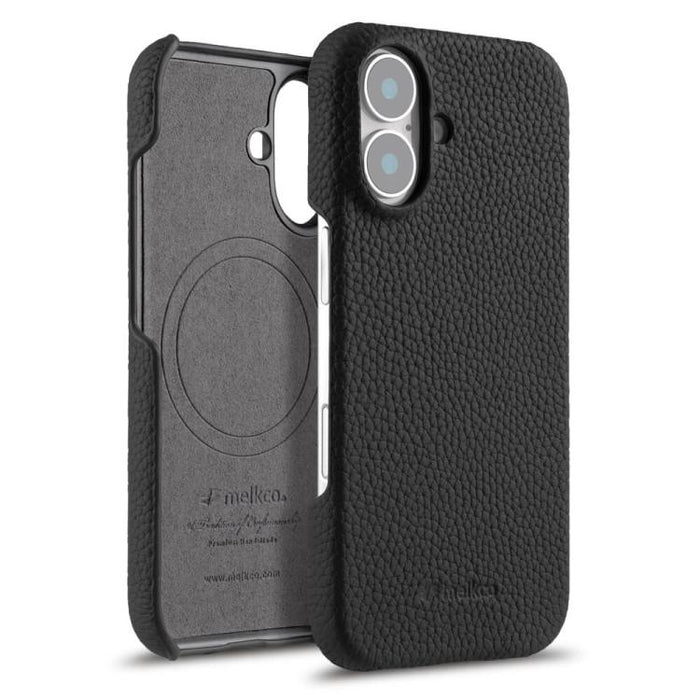 Funda para teléfono de cuero genuino con textura de lichi magnética de media cobertura de melkco, For iPhone 17e / 16e, For iPhone 17 Pro Max, For iPhone 17 Pro, For iPhone 17, For iPhone Air, For iPhone 16 Pro Max, For iPhone 16 Pro, For iPhone 16    ...