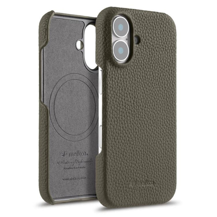 Funda para teléfono de cuero genuino con textura de lichi magnética de media cobertura de melkco, For iPhone 17e / 16e, For iPhone 17 Pro Max, For iPhone 17 Pro, For iPhone 17, For iPhone Air, For iPhone 16 Pro Max, For iPhone 16 Pro, For iPhone 16    ...