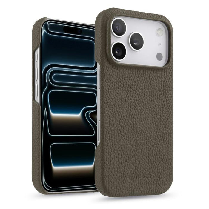 Funda para teléfono de cuero genuino con textura de lichi magnética de media cobertura de melkco, For iPhone 17e / 16e, For iPhone 17 Pro Max, For iPhone 17 Pro, For iPhone 17, For iPhone Air, For iPhone 16 Pro Max, For iPhone 16 Pro, For iPhone 16    ...