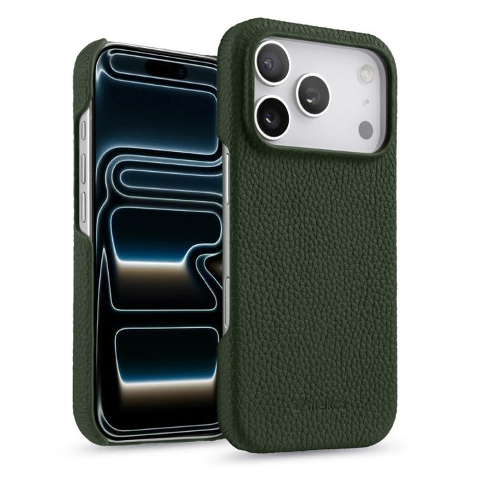Funda para teléfono de cuero genuino con textura de lichi magnética de media cobertura de melkco, For iPhone 17e / 16e, For iPhone 17 Pro Max, For iPhone 17 Pro, For iPhone 17, For iPhone Air, For iPhone 16 Pro Max, For iPhone 16 Pro, For iPhone 16    ...