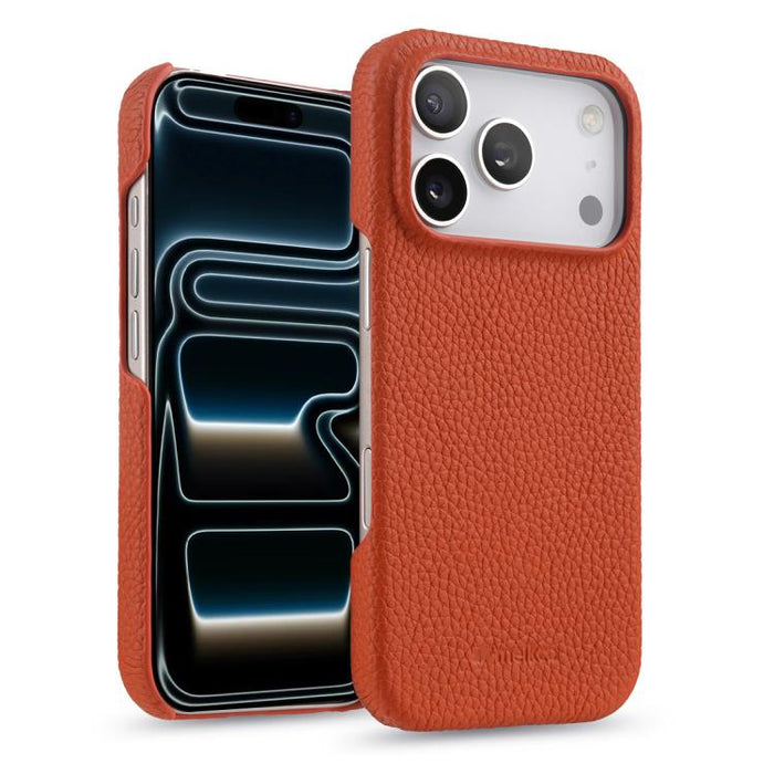 Funda para teléfono de cuero genuino con textura de lichi magnética de media cobertura de melkco, For iPhone 17e / 16e, For iPhone 17 Pro Max, For iPhone 17 Pro, For iPhone 17, For iPhone Air, For iPhone 16 Pro Max, For iPhone 16 Pro, For iPhone 16    ...