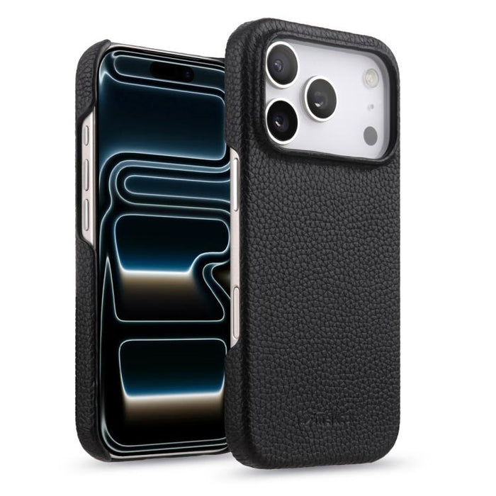 Funda para teléfono de cuero genuino con textura de lichi magnética de media cobertura de melkco, For iPhone 17e / 16e, For iPhone 17 Pro Max, For iPhone 17 Pro, For iPhone 17, For iPhone Air, For iPhone 16 Pro Max, For iPhone 16 Pro, For iPhone 16    ...