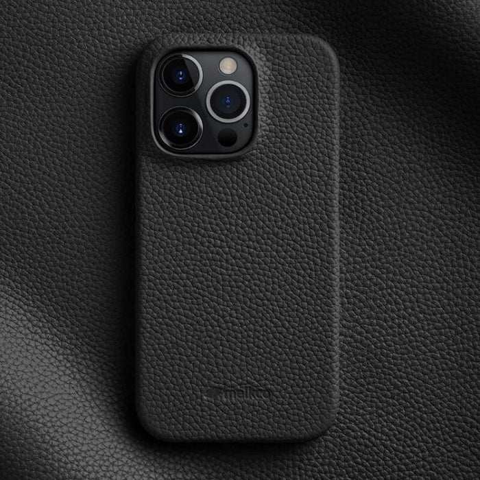 Funda para teléfono de cuero genuino con textura de lichi magnética de media cobertura de melkco, For iPhone 14 Pro, For iPhone 14 Pro Max