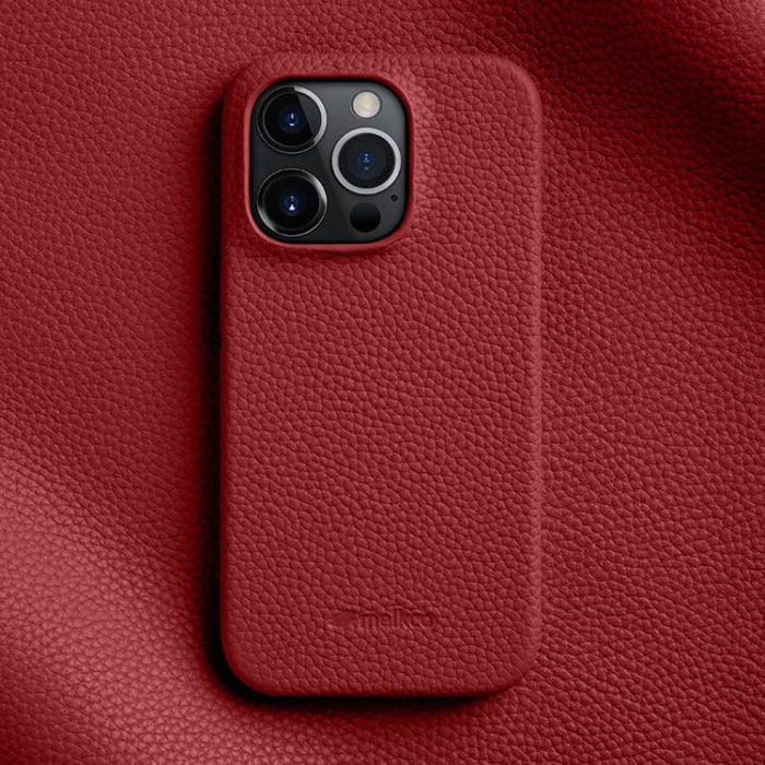 Funda para teléfono de cuero genuino con textura de lichi magnética de media cobertura de melkco, For iPhone 14 Pro, For iPhone 14 Pro Max
