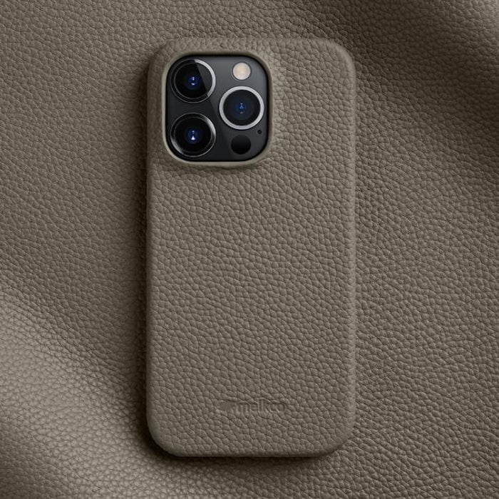 Funda para teléfono de cuero genuino con textura de lichi magnética de media cobertura de melkco, For iPhone 14 Pro, For iPhone 14 Pro Max