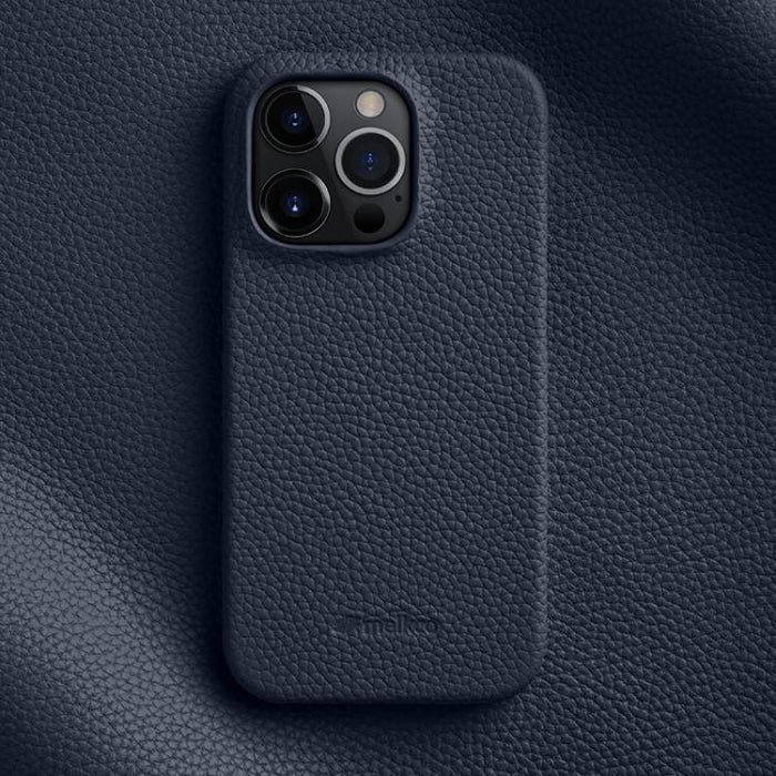 Funda para teléfono de cuero genuino con textura de lichi magnética de media cobertura de melkco, For iPhone 14 Pro, For iPhone 14 Pro Max