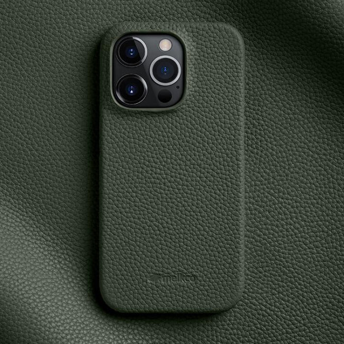 Funda para teléfono de cuero genuino con textura de lichi magnética de media cobertura de melkco, For iPhone 14 Pro, For iPhone 14 Pro Max