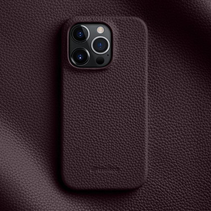Funda para teléfono de cuero genuino con textura de lichi magnética de media cobertura de melkco, For iPhone 14 Pro, For iPhone 14 Pro Max