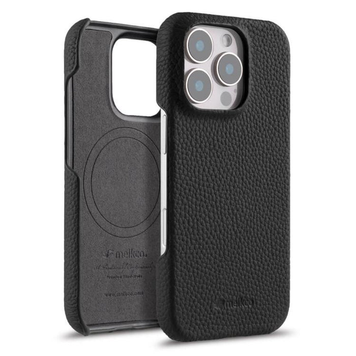 Funda para teléfono de cuero genuino con textura de lichi magnética de media cobertura de melkco, For iPhone 17e / 16e, For iPhone 17 Pro Max, For iPhone 17 Pro, For iPhone 17, For iPhone Air, For iPhone 16 Pro Max, For iPhone 16 Pro, For iPhone 16    ...