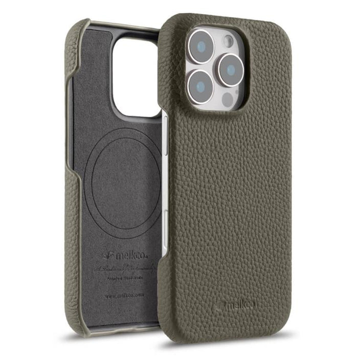 Funda para teléfono de cuero genuino con textura de lichi magnética de media cobertura de melkco, For iPhone 17e / 16e, For iPhone 17 Pro Max, For iPhone 17 Pro, For iPhone 17, For iPhone Air, For iPhone 16 Pro Max, For iPhone 16 Pro, For iPhone 16    ...