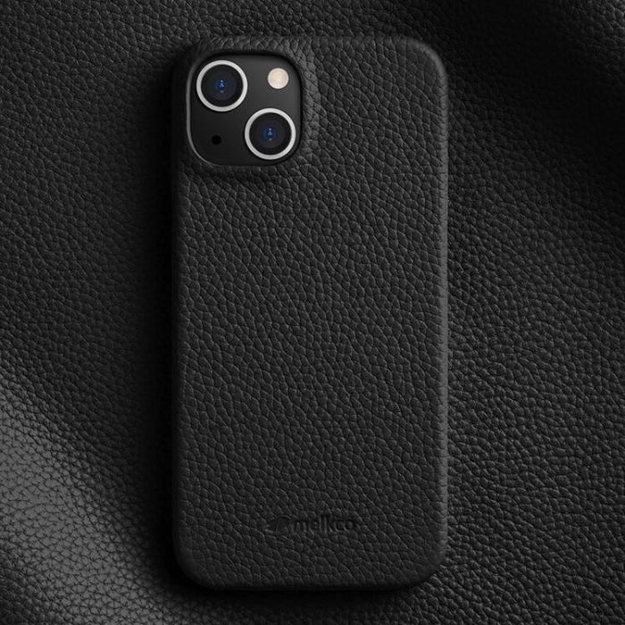 Funda para teléfono de cuero genuino con textura de lichi magnética de media cobertura de melkco, For iPhone 14 Pro, For iPhone 14 Pro Max