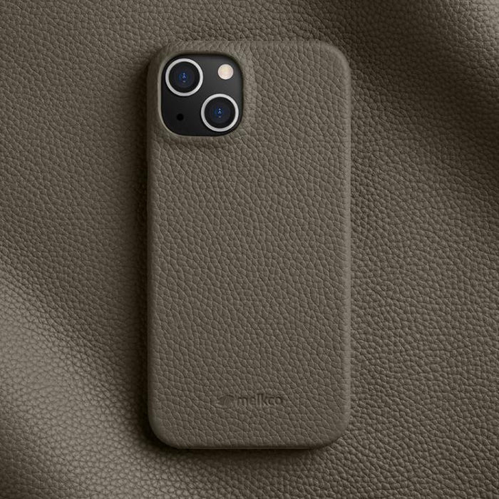 Funda para teléfono de cuero genuino con textura de lichi magnética de media cobertura de melkco, For iPhone 14 Pro, For iPhone 14 Pro Max