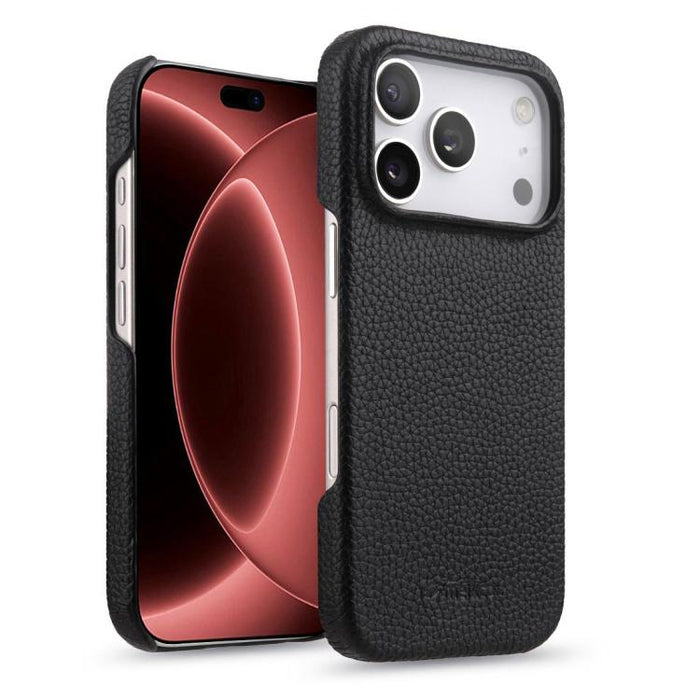 Funda para teléfono de cuero genuino con textura de lichi magnética de media cobertura de melkco, For iPhone 17e / 16e, For iPhone 17 Pro Max, For iPhone 17 Pro, For iPhone 17, For iPhone Air, For iPhone 16 Pro Max, For iPhone 16 Pro, For iPhone 16    ...