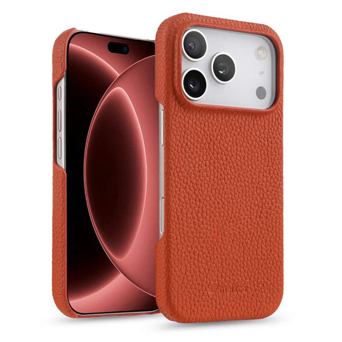 Funda para teléfono de cuero genuino con textura de lichi magnética de media cobertura de melkco, For iPhone 17e / 16e, For iPhone 17 Pro Max, For iPhone 17 Pro, For iPhone 17, For iPhone Air, For iPhone 16 Pro Max, For iPhone 16 Pro, For iPhone 16    ...