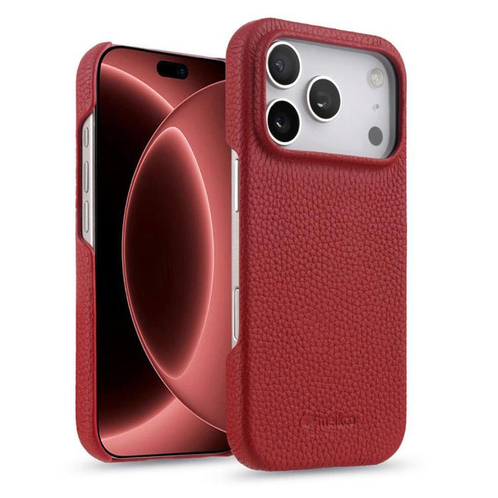 Funda para teléfono de cuero genuino con textura de lichi magnética de media cobertura de melkco, For iPhone 17e / 16e, For iPhone 17 Pro Max, For iPhone 17 Pro, For iPhone 17, For iPhone Air, For iPhone 16 Pro Max, For iPhone 16 Pro, For iPhone 16    ...