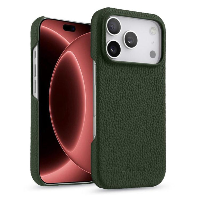 Funda para teléfono de cuero genuino con textura de lichi magnética de media cobertura de melkco, For iPhone 17e / 16e, For iPhone 17 Pro Max, For iPhone 17 Pro, For iPhone 17, For iPhone Air, For iPhone 16 Pro Max, For iPhone 16 Pro, For iPhone 16    ...