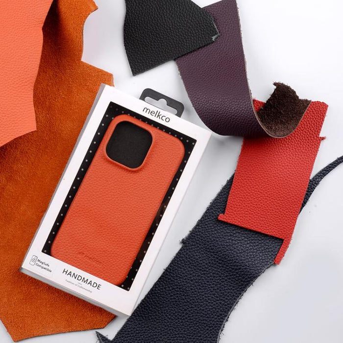 Funda para teléfono de cuero genuino con textura de lichi magnética de media cobertura de melkco, For iPhone 14 Pro, For iPhone 14 Pro Max