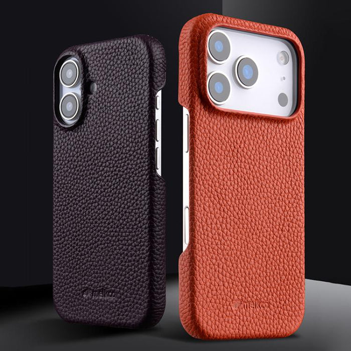 Funda para teléfono de cuero genuino con textura de lichi magnética de media cobertura de melkco, For iPhone 14 Pro, For iPhone 14 Pro Max