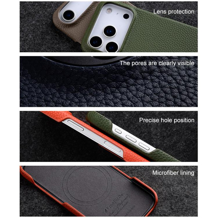 Funda para teléfono de cuero genuino con textura de lichi magnética de media cobertura de melkco, For iPhone 14 Pro, For iPhone 14 Pro Max