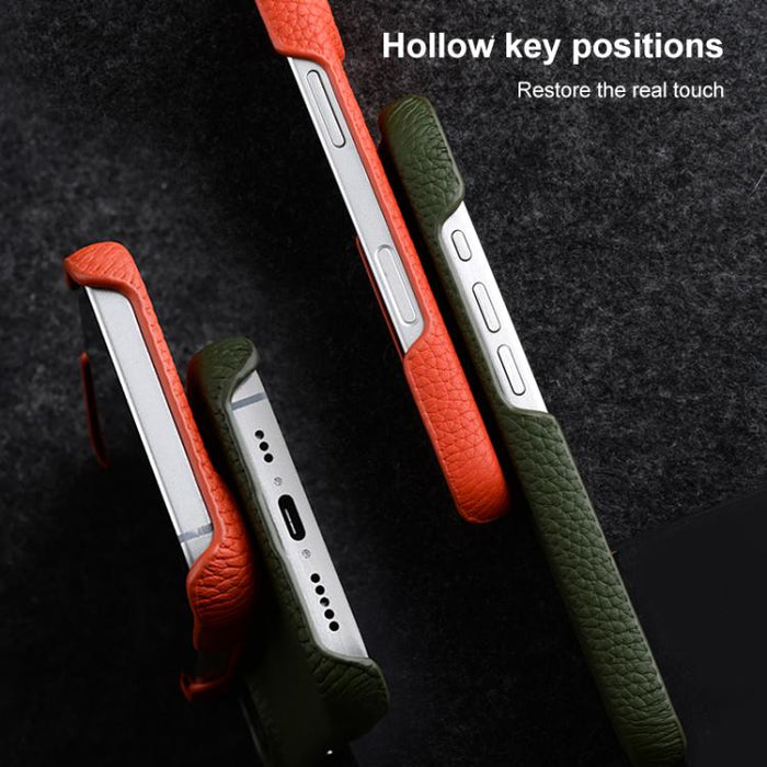 Funda para teléfono de cuero genuino con textura de lichi magnética de media cobertura de melkco, For iPhone 14 Pro, For iPhone 14 Pro Max