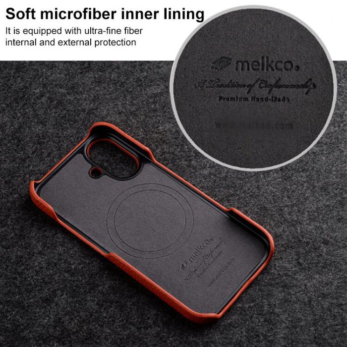 Funda para teléfono de cuero genuino con textura de lichi magnética de media cobertura de melkco, For iPhone 14 Pro, For iPhone 14 Pro Max