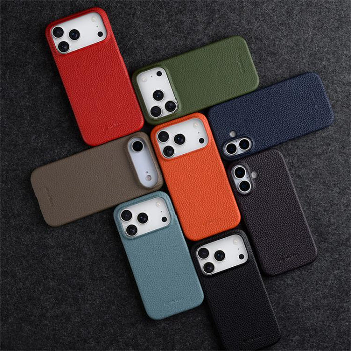 Funda para teléfono de cuero genuino con textura de lichi magnética de media cobertura de melkco, For iPhone 14 Pro, For iPhone 14 Pro Max
