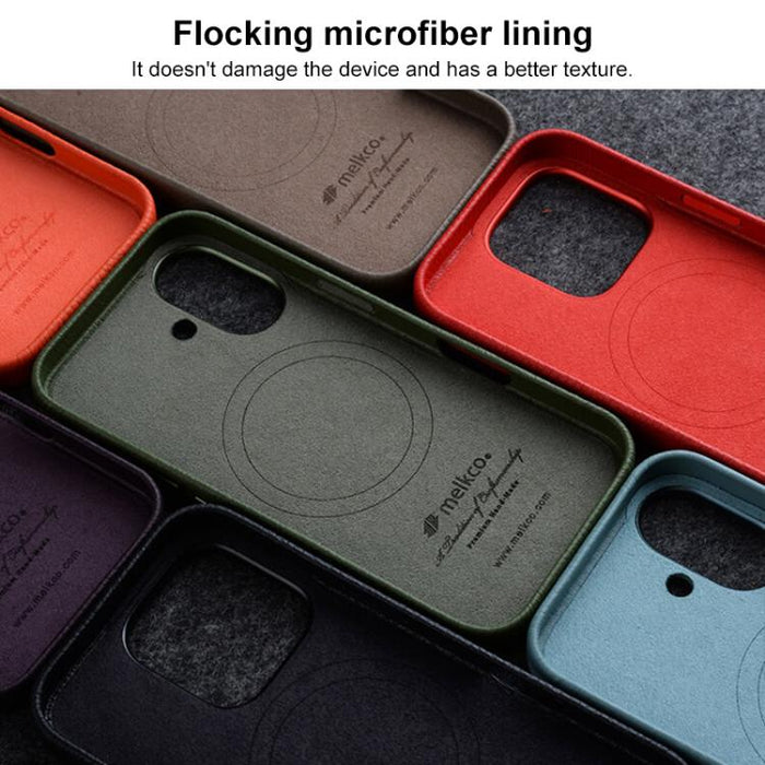 Funda magnética de piel auténtica con textura de lichi de melkco, For iPhone 16 Pro Max, For iPhone 16 Pro, For iPhone 16 Plus, For iPhone 16