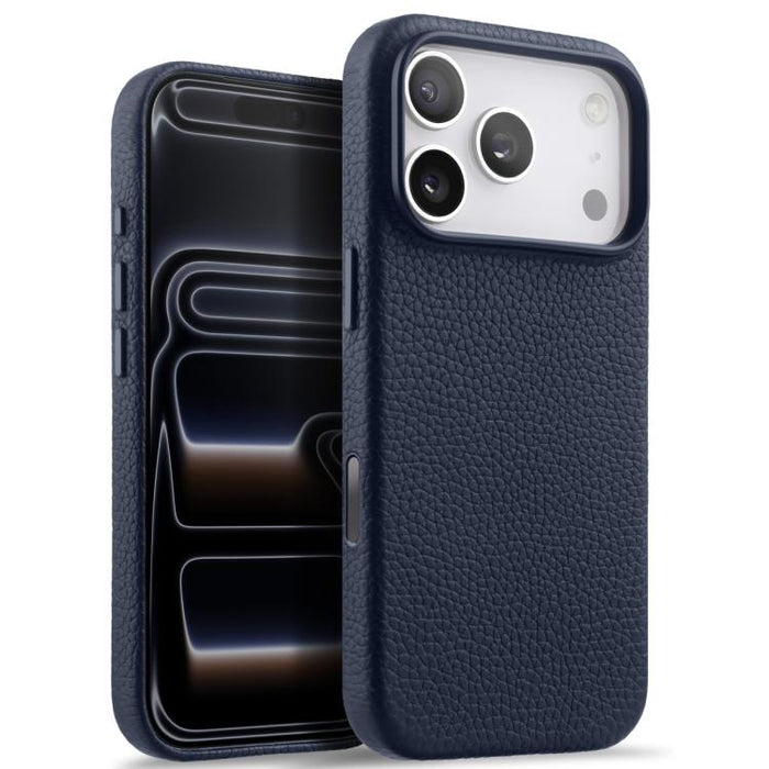Funda magnética de piel auténtica con textura de lichi y botón de IA de melkco, For iPhone 17 Pro Max, For iPhone 17 Pro, For iPhone 17, For iPhone Air