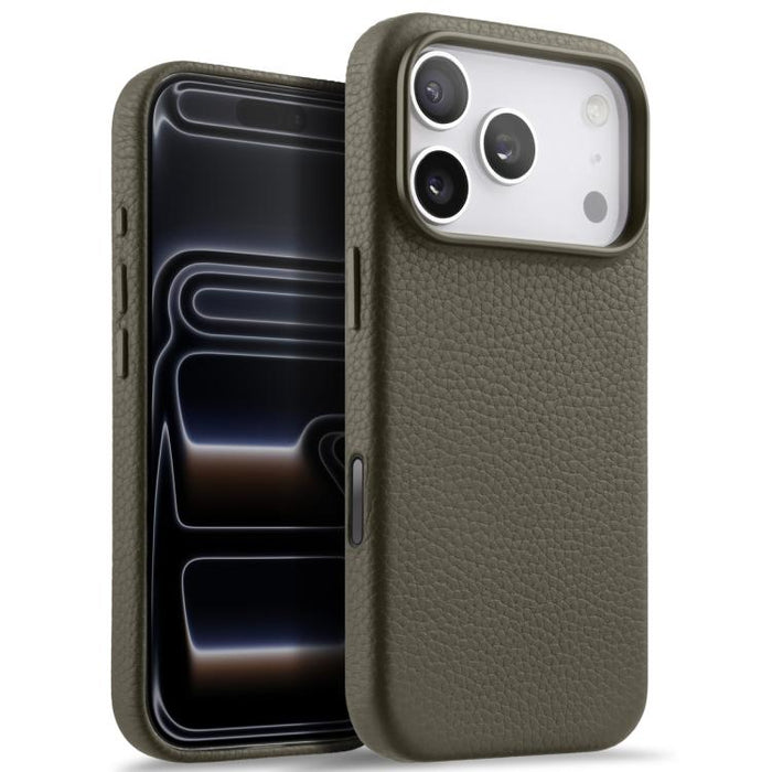 Funda magnética de piel auténtica con textura de lichi y botón de IA de melkco, For iPhone 17 Pro Max, For iPhone 17 Pro, For iPhone 17, For iPhone Air