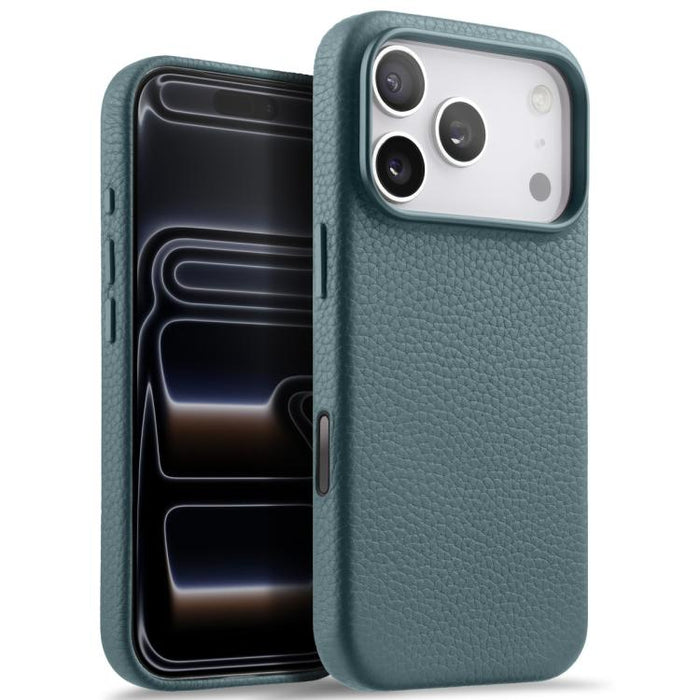 Funda magnética de piel auténtica con textura de lichi y botón de IA de melkco, For iPhone 17 Pro Max, For iPhone 17 Pro, For iPhone 17, For iPhone Air