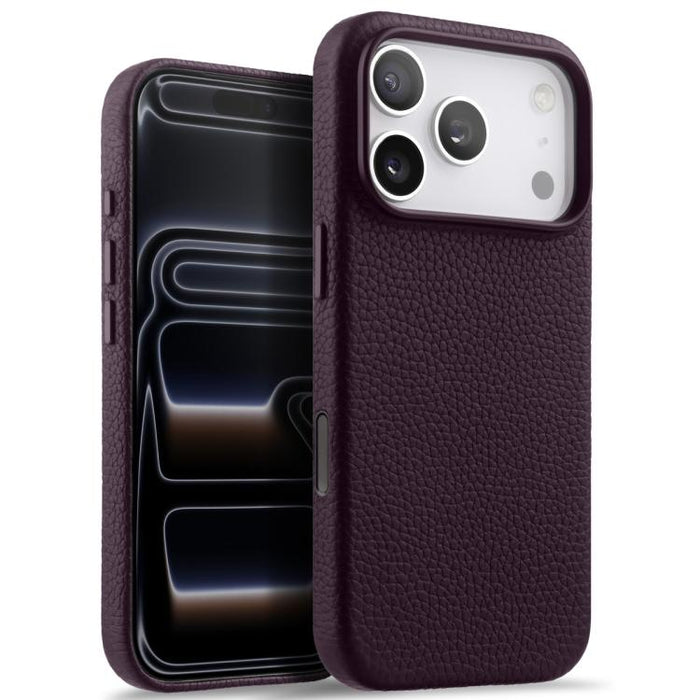 Funda magnética de piel auténtica con textura de lichi y botón de IA de melkco, For iPhone 17 Pro Max, For iPhone 17 Pro, For iPhone 17, For iPhone Air